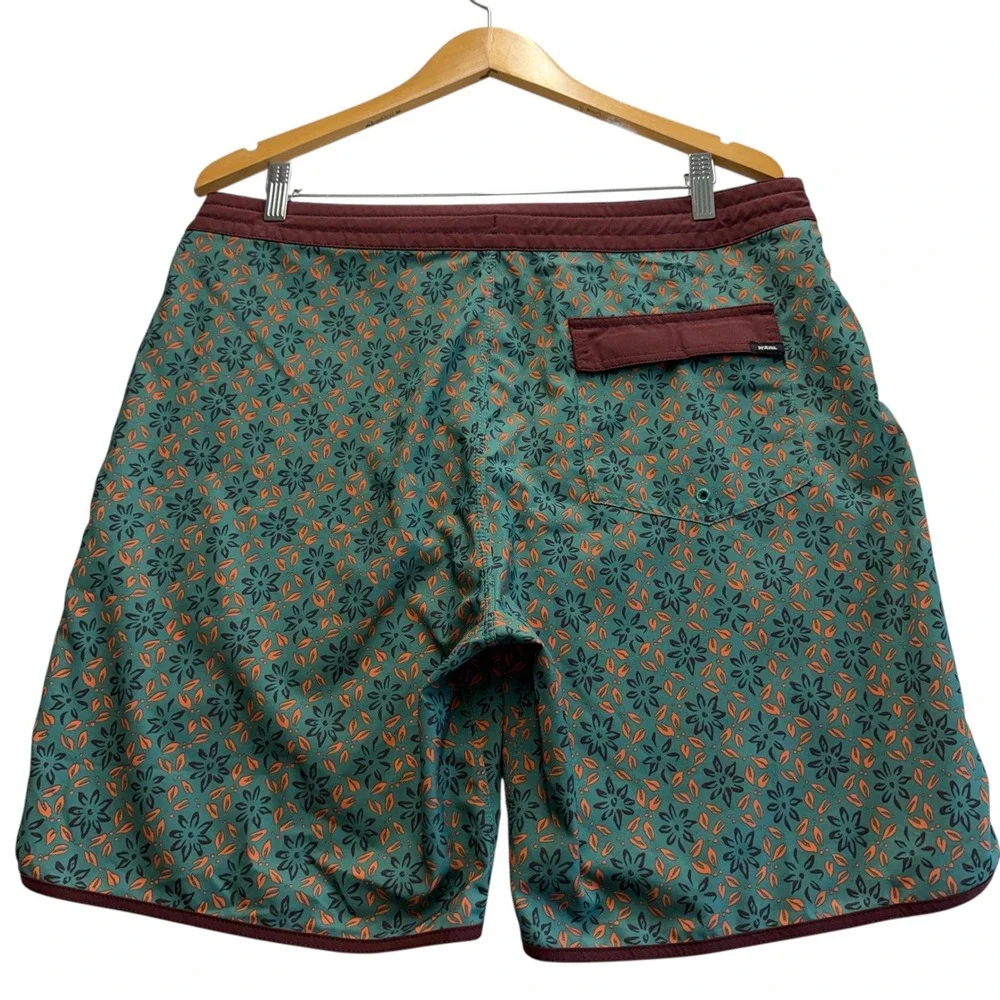 Prana‎ Mens Floral Board Shorts Teal Orange Burgundy 34 Stretch Swim Trunks #563